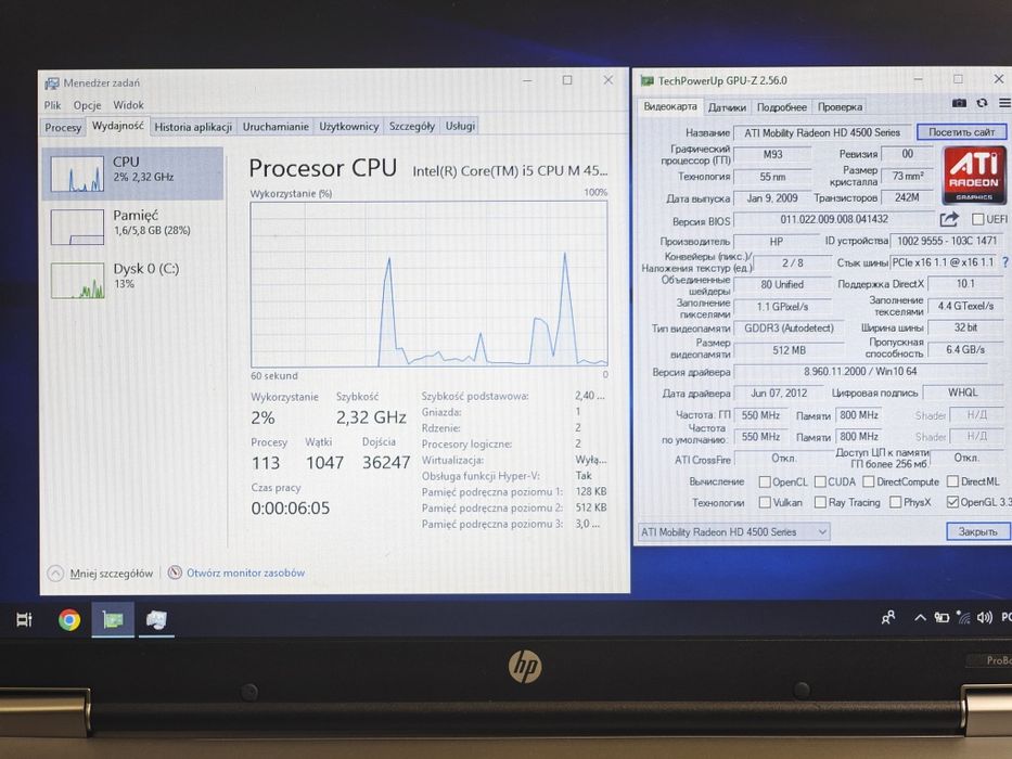 HP PROBOOK 8550B
Intel core i5 m450
ATI Mobility Radeon HD 4500 seri