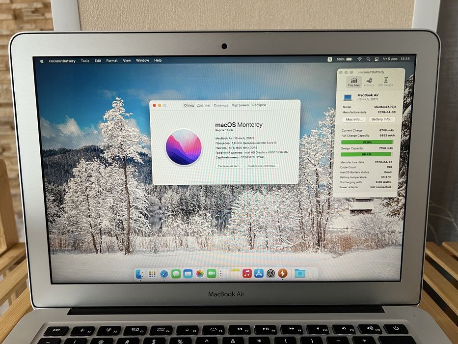 Батарея 10.5 годин, майже ідеальний MacBook Air 13 A1466 2017, 8/256Гб