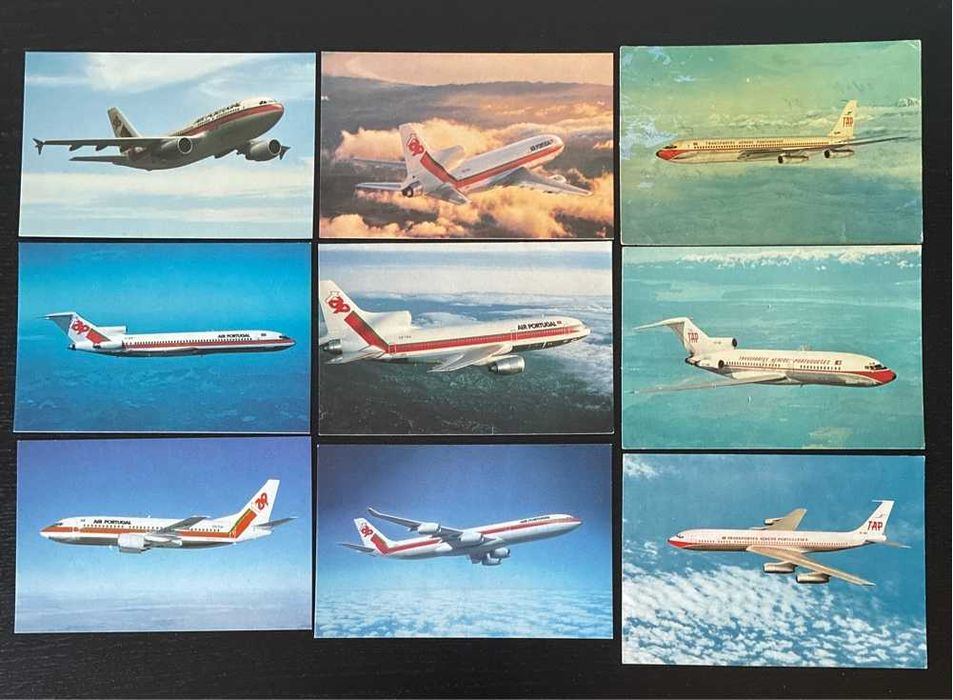 Lote 9 Postais Antigos Aviação TAP - Frota Histórica (Boeing, Airbus, TriStar) Anos 70