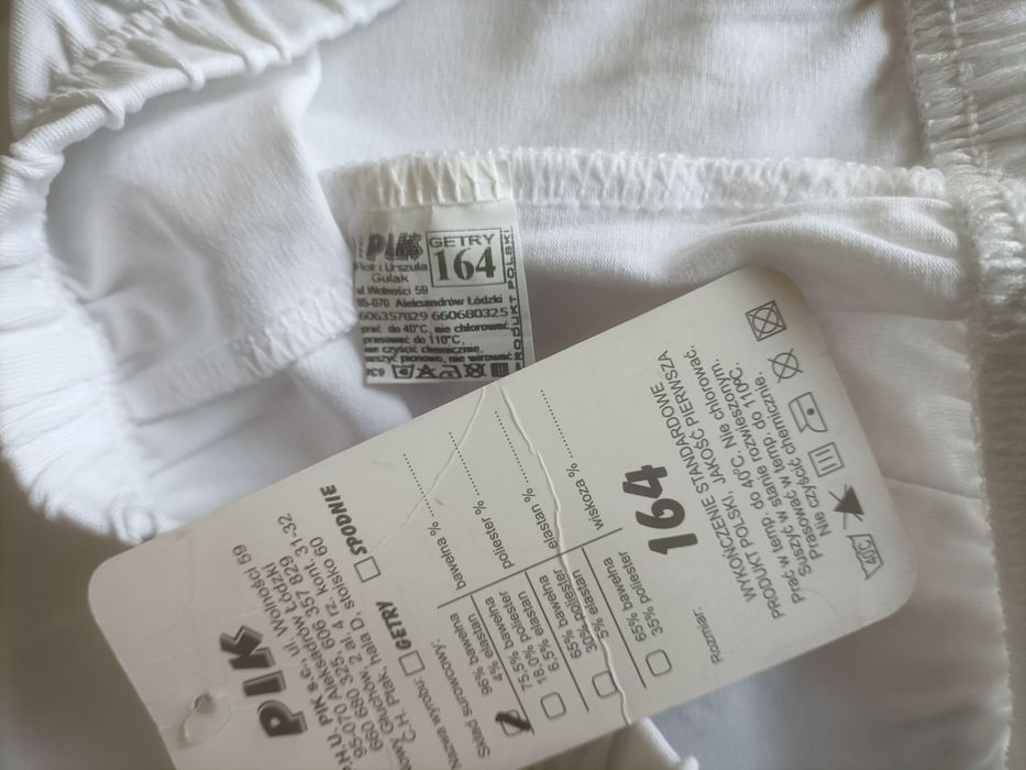 Leginsy białe nowe firmy pik róż.164 dł.3/4