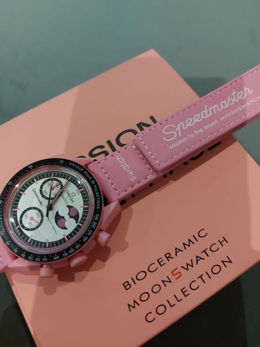 Relógio omega x swatch mission to the pink moonphase