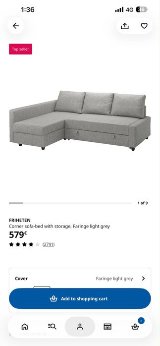 Sofá-cama chaise longue com arrumação - IKEA FRIHETEN [ NEGOCIÁVEL ]