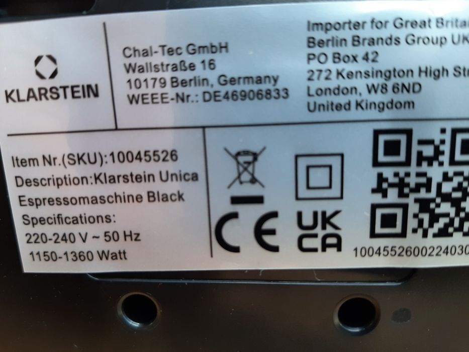 Кофеварка Klarstein Furore 20 бар