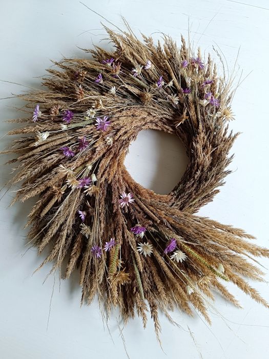Wianek na drzwi z suszony traw i suchokwiatów, boho wianek