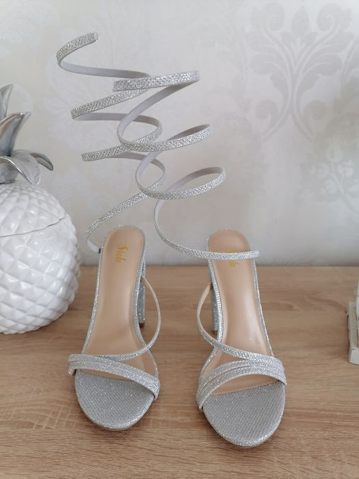 Elegancke sandały srebrne wesele 38