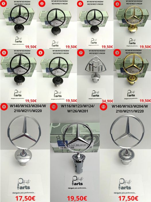 Emblema símbolo logotipo estrela de capô Mercedes 44mm/37mm