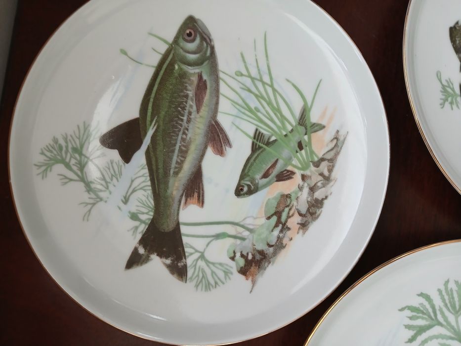 Porcelanowe talerze 17 cm rybki 6 sztuk ryby Colditz