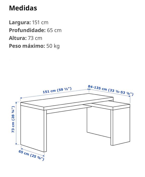 Secretária IKEA MALM com vidro