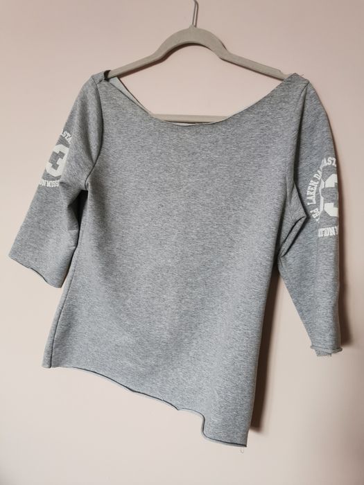 Bluzka szara rękaw 3/4 odsłonięte ramiona M 38 vintage retro boho