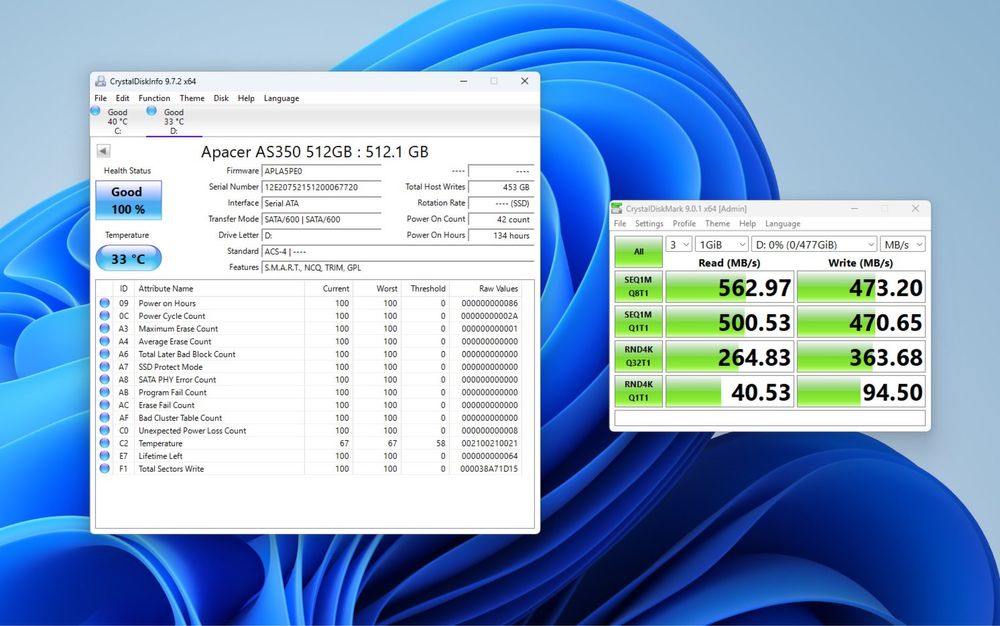 Накопичувач SSD 512GB Apacer AS350 Panther 2.5 | ЯК НОВИЙ