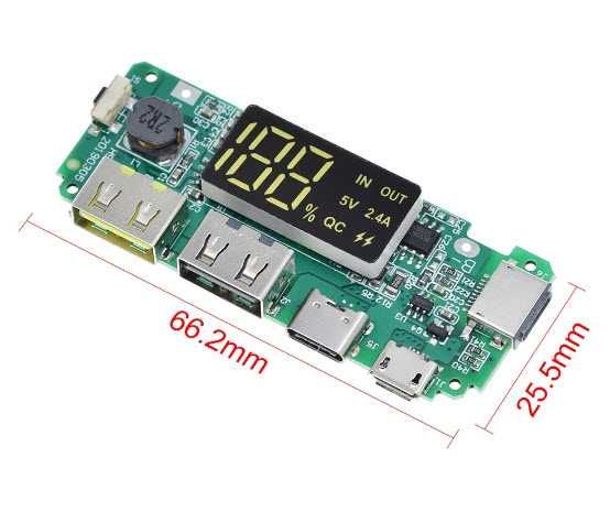 Плата повербанк с LED дисплеем 2,4A QC модуль Powerbank 18650 Li-ion
