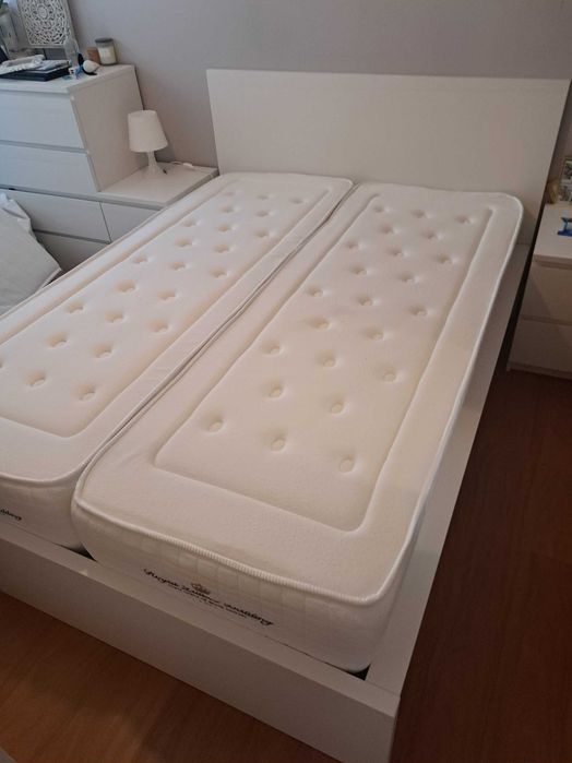 Conjunto de Quarto IKEA Malm (Cama; Estrado; Mesas de cabeceira) + Colchões Premium Royal Palace Bedding
