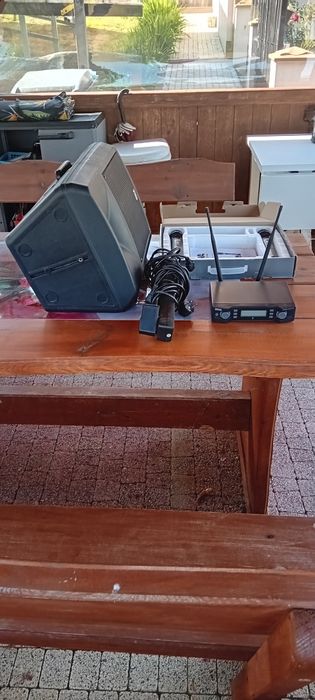 Dwa mikrofony plus kolumna.