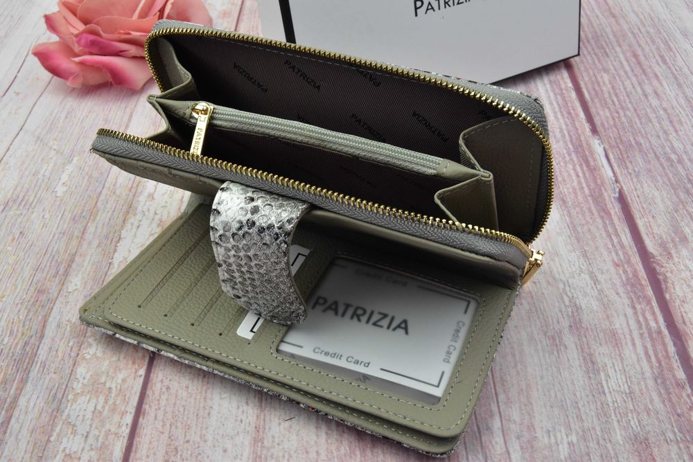 Portfel damski skórzany Patrizia Grey Pink Snake Wyprzedaż niska cena