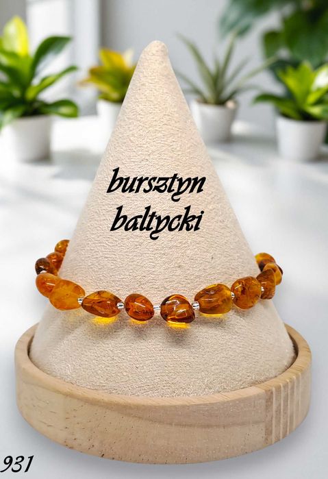 Bransoletka z bursztynu, bursztyn fasolki polerowane koniak #931