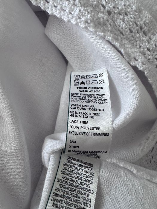 Marks&Spencer M&S lniany top biały crochet XL