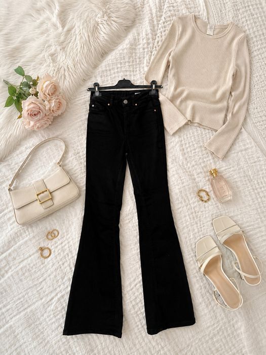 Spodnie Jeansy Flare Wysoki Stan XS