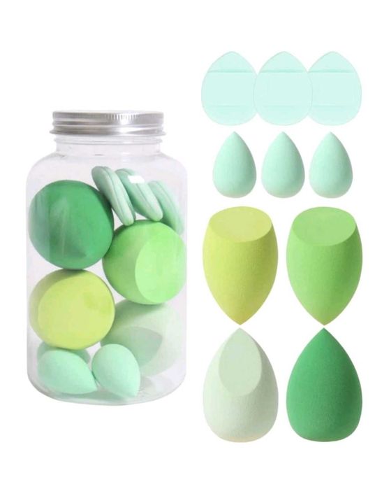 Caixas com diversas esponjas de maquilhagem