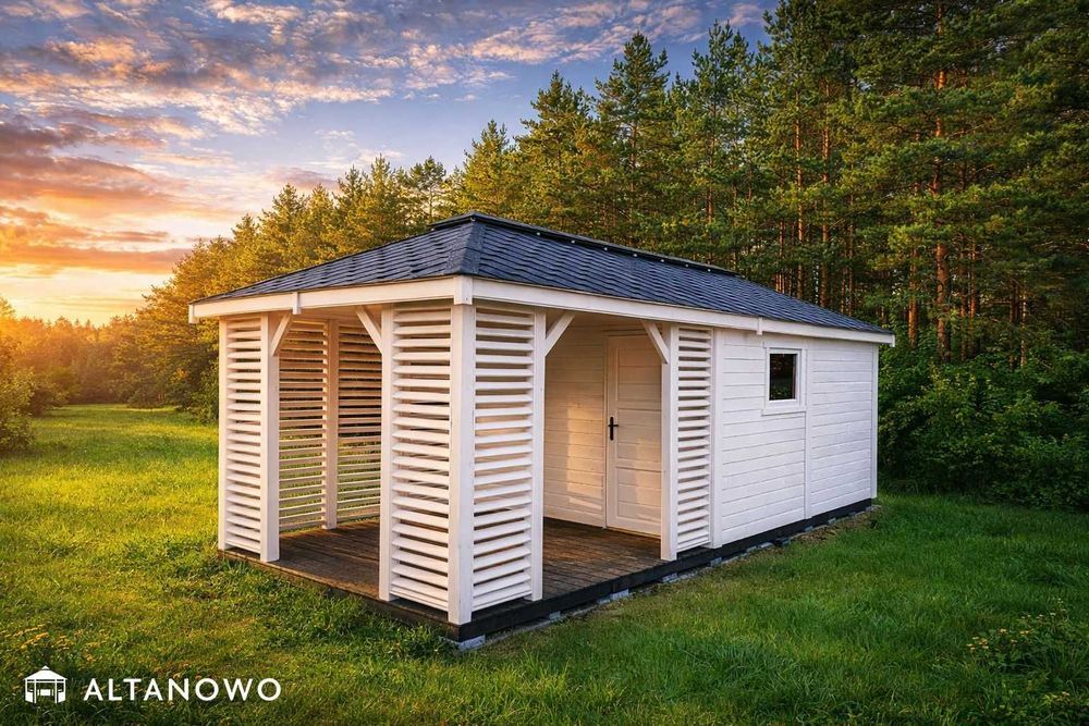 Drewniany domek letniskowy z altaną ogrodowy 3x6 | producent | montaż