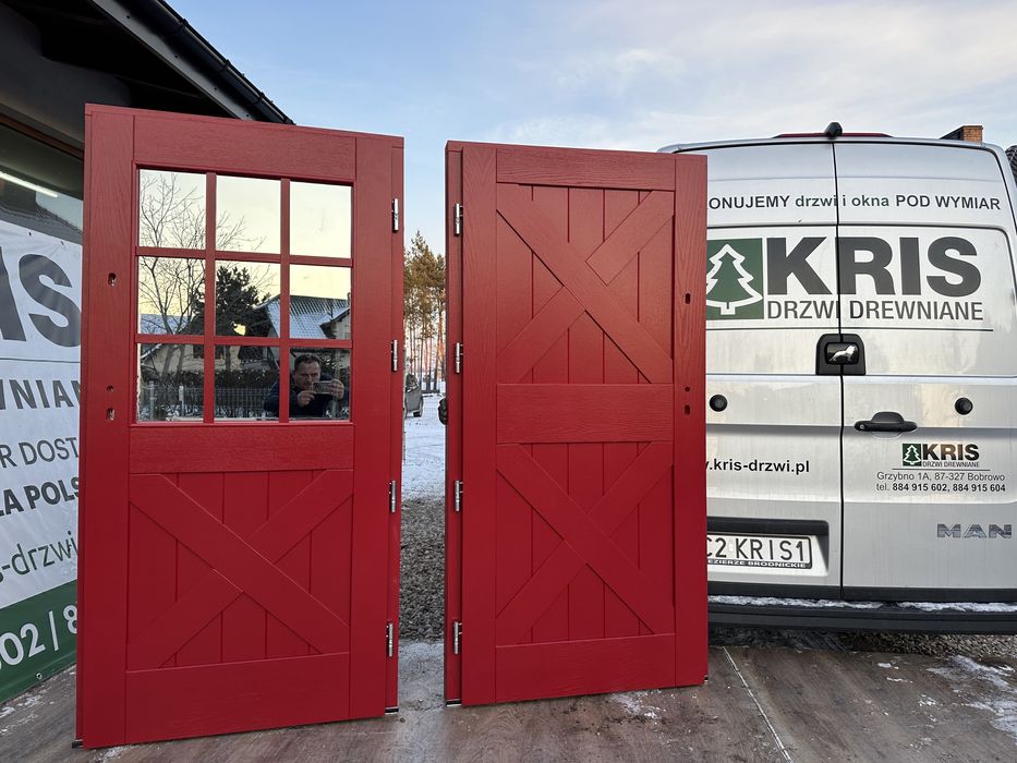 Drzwi zewnętrzne drewniane Czerwone ral 3003 Angielskie Cała Polska