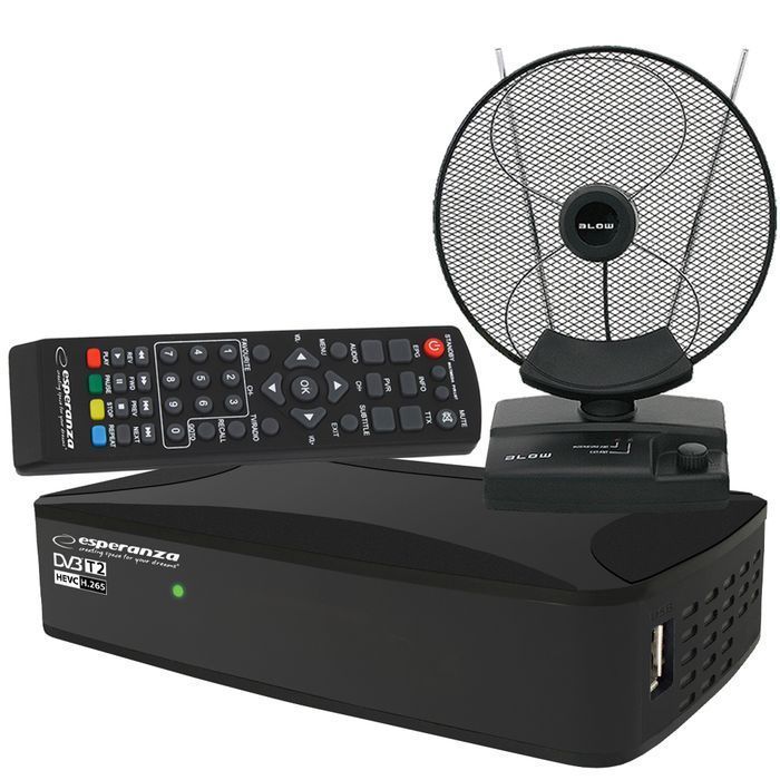 Zestaw telewizji naziemnej tuner cyfrowy DVB-T2 + antena pokojowa