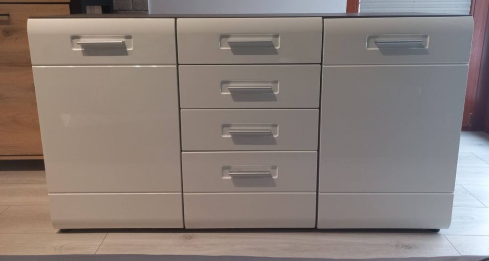 Komoda biały połysk, szara, 4 szuflady