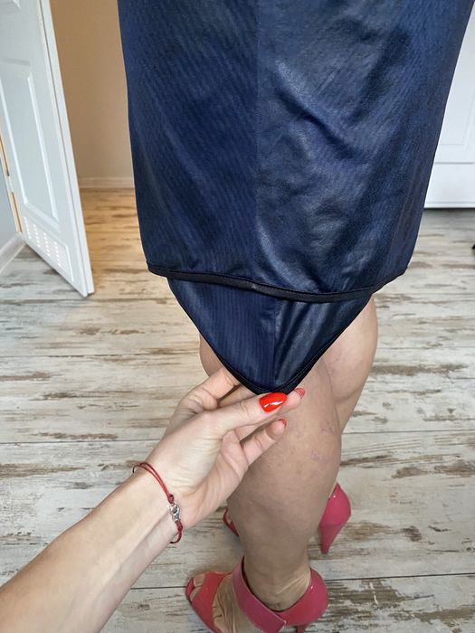 Li parie spódnica tuba ołówkowa skóra elastyczna M 38 L 40 granat