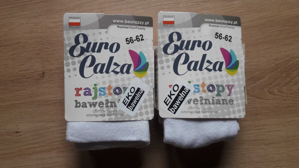 2 pak rajstopy bawełniane białe gładkie 56 cm do 98 cm