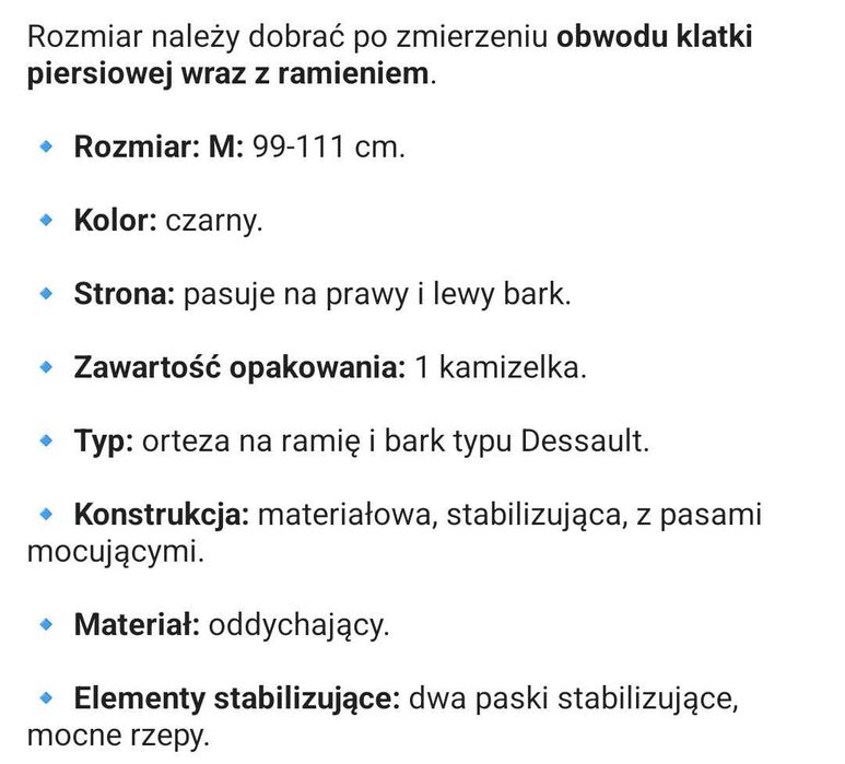 Orteza barku/ kamizelka rozmiar M