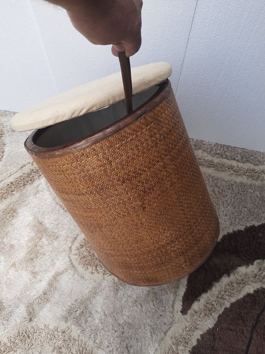 Kosz wiklinowy kosz boho z pokrywa pufa na skarby na pranie zabawki