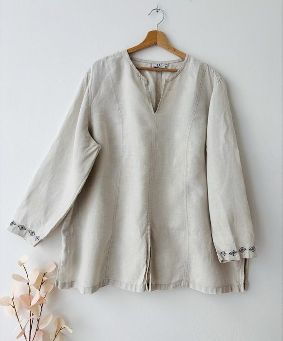 Lniana beżowa bluzka damska 100% len boho linen Minimalistyczna oversize XXL