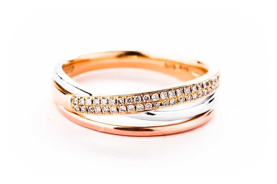 Złoty Pierścionek z Diamentami - TRZY KOLORY ZŁOTA - 4,39g - DIAMENTY