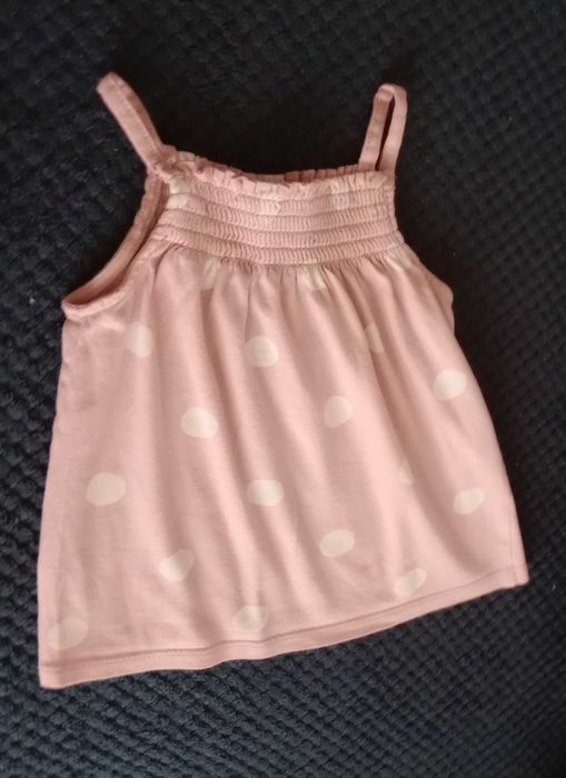 Camisola Alças , Salmão c/ bolas brancas - Marca: Kiabi - 2 anos