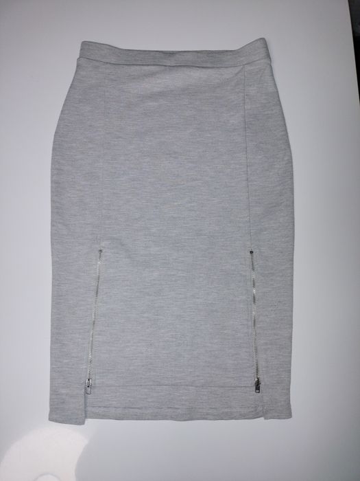 Spódnica ołówkowa szara tuba dresowa suwaki asymetryczna 34 XS f&f