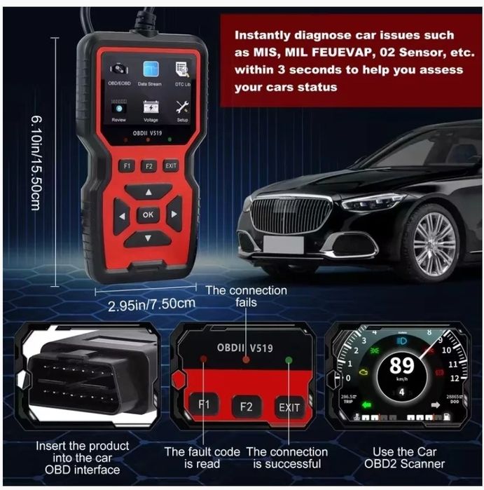Автосканер V519 OBD2/EOBD для діагностики автомобіля, читання та скидання помилок Check Engine