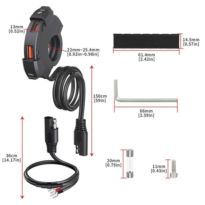 Carregador USB Duplo para Moto 30W USB-C + 18W USB-A