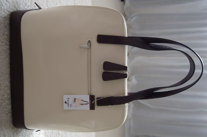 PATERS skórzana piękna duża elegancka torebka ecru/brąz luksus NOWA