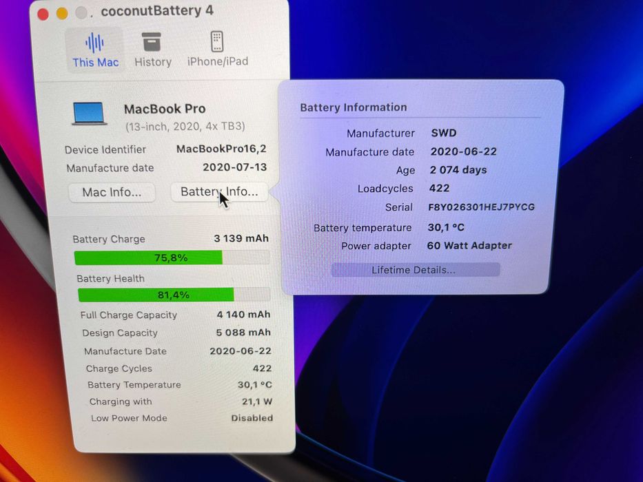 Аккумулятор A1964 Macbook Pro. Оригинал!
