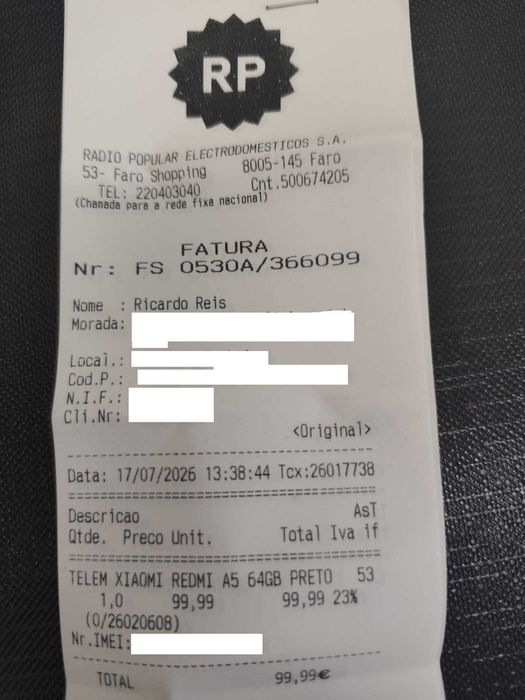Telemóvel XIAOMI REDMI A5 64GB, Preto - NOVO! Com 2 dias!