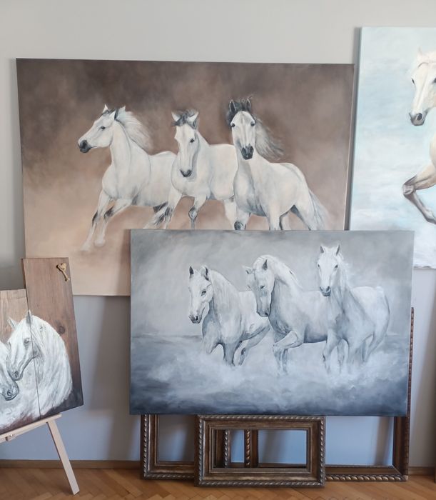 Konie malowane na płótnie praca ręczna