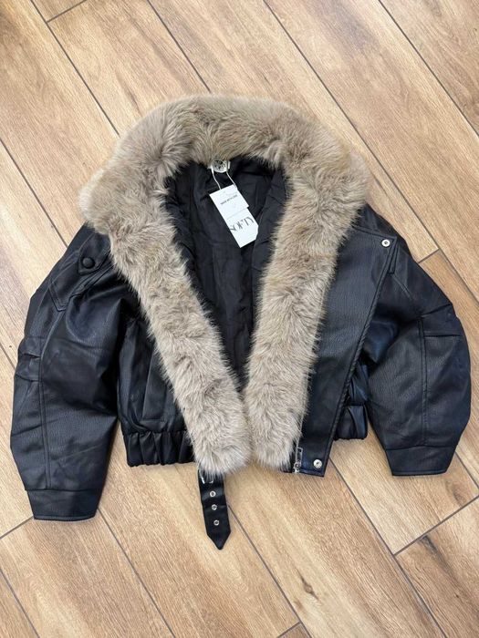 softy premium kurtka eko skóra z futerkiem czarna S/M