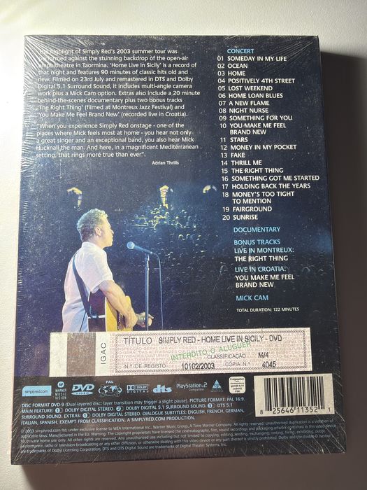 Simply Red - Home Live in Sicily (DVD) | NOVO / SELADO | Selo IGAC