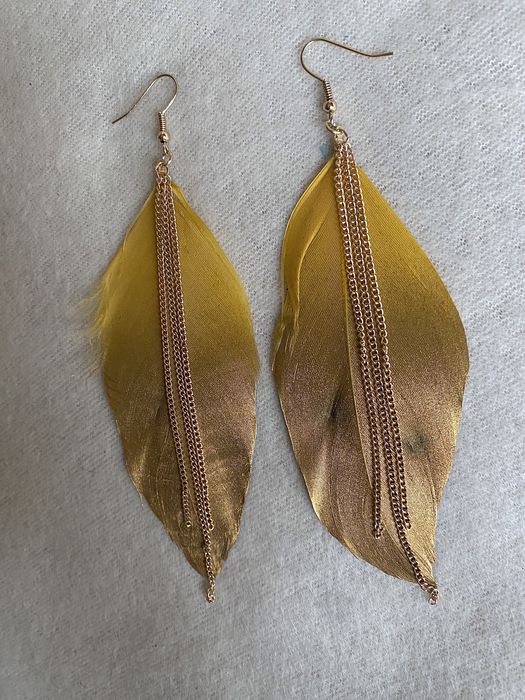 Kolczyki India Bohemian Gold Leaf - zjawiskowe pozłacane, Musztardowe