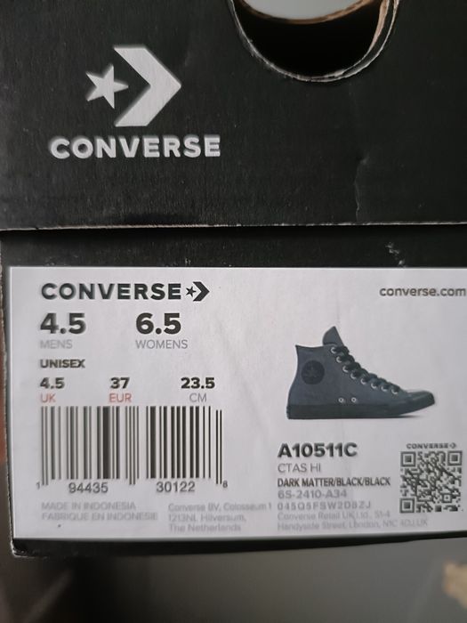 Trampki Converse Chuck Taylor All Star, 37 szare grafitowe czarne