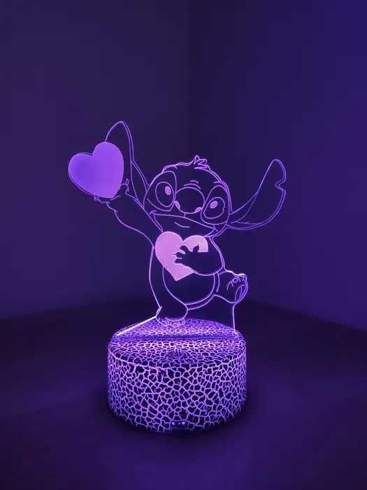 Lilo & Stitch Magiczna Lampka Nocna 3D LED Stitch z Sercami Walentynki