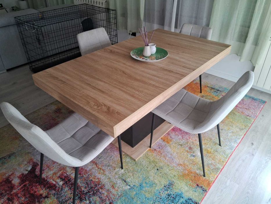 Mesa de jantar extensível madeira/preto 160-200 cm