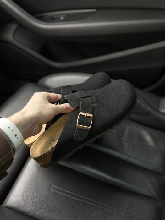Замшеві сабо шльопанці коричневі беж чорні 36 37 38 39 розмір тапки Birkenstock Boston біркенсток бостон
