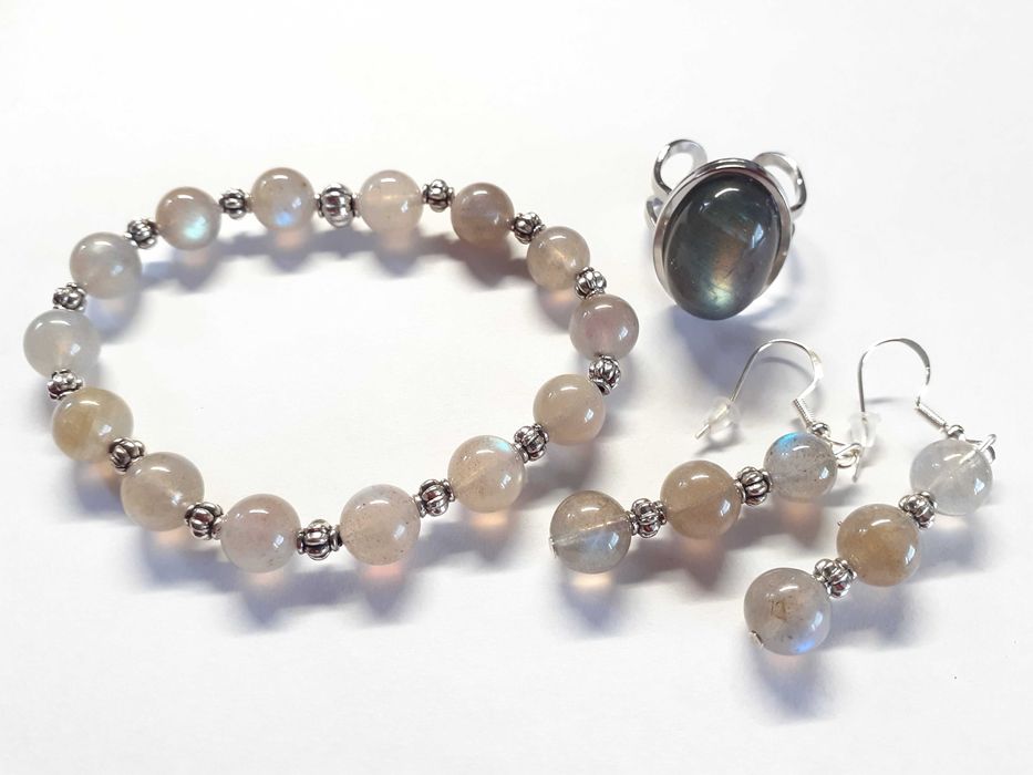 Komplet biżuterii z kamienia labradoryt - naszyjnik, bransoletka i ...