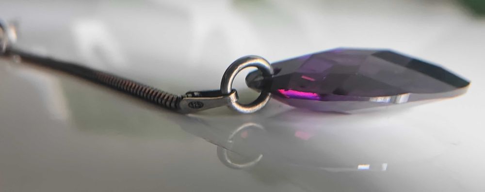 Srebrne długie kolczyki fioletowy kryształ sztyft