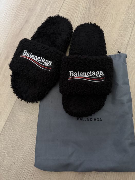 Balenciaga klapki furry futerko czarne
